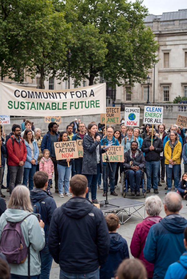 Community gathers for climate action and sustainability event - stock photo