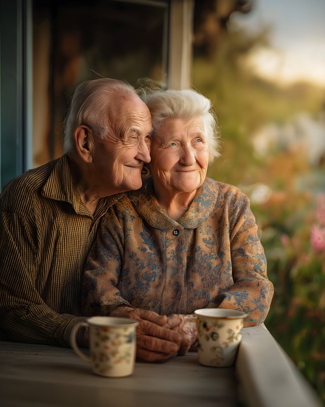 Elderly couple enjoying time together in the garden Free Premium Stock Photo - stock photo