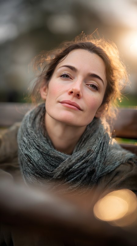 Woman in a scarf looks at the camera in a public park Free Premium Stock Photo - stock photo