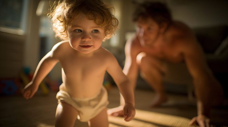 Child plays in room while adult watches closely Free Premium Stock Image - stock photo