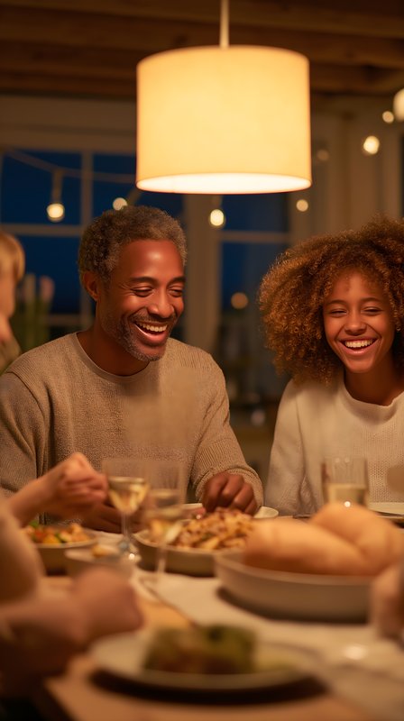 Family gathering at dinner with happy faces sharing food Free Premium Stock Photo - stock photo