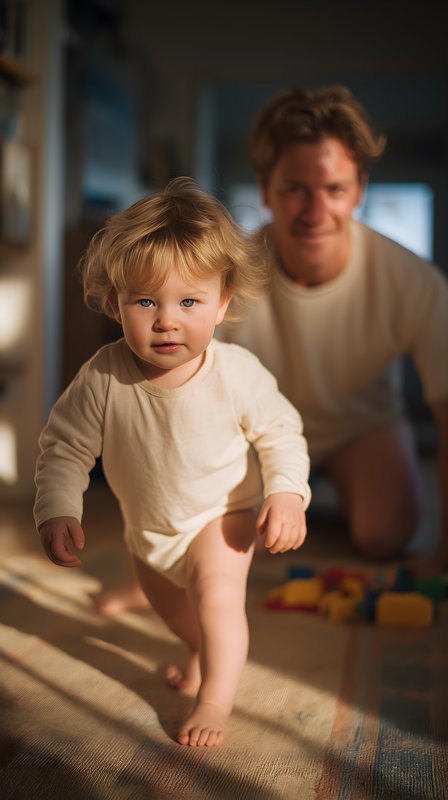 Child runs indoors towards parent in bright afternoon light Free Premium Stock Image - stock photo