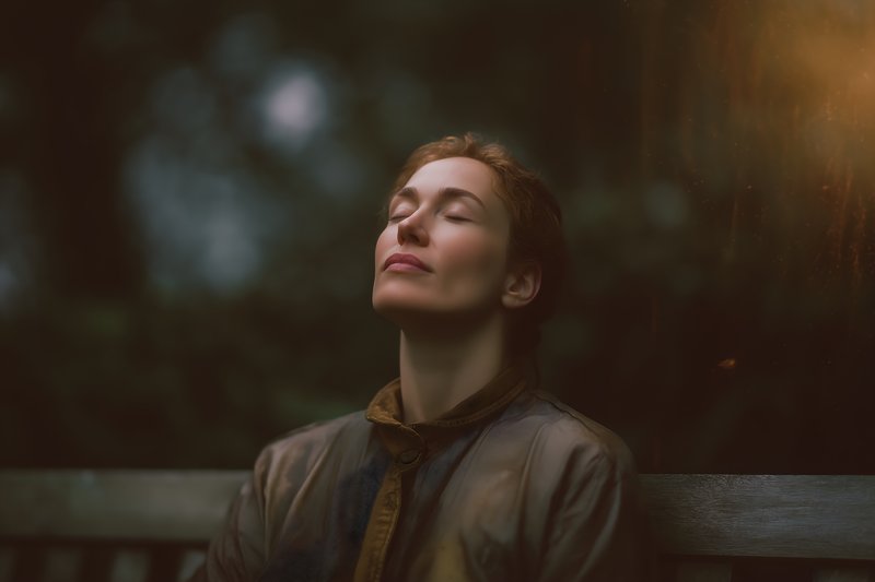 Woman sitting outside with eyes closed in soft light Free Premium Stock Image - stock photo