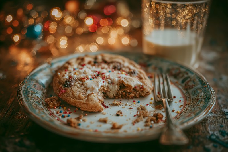 Cookie on a plate with milk nearby during holiday gathering Free Premium Stock Image - stock photo
