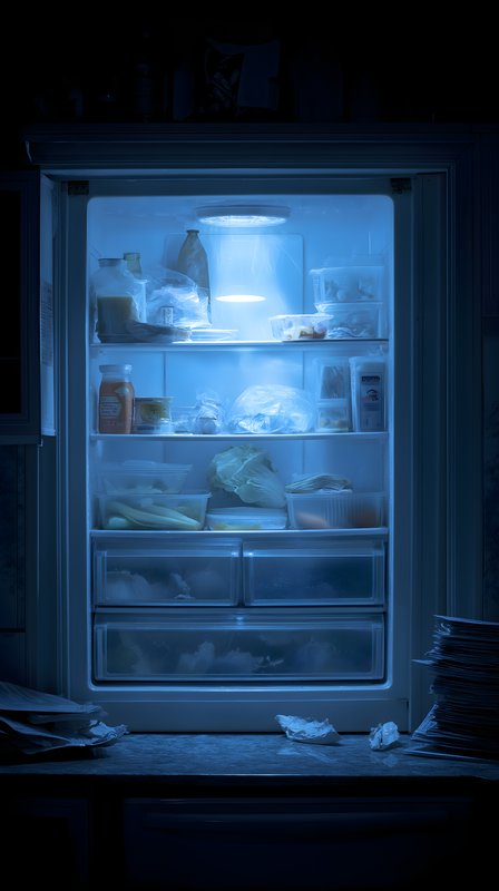 Light shines from an open fridge at night Free Premium Stock Photo - stock photo