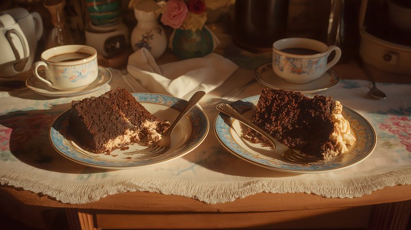 Friends share cake and coffee at a table in the afternoon Free Premium Stock Image - stock photo