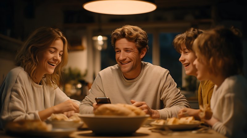 Family enjoys dinner together while sharing fun moments Free Premium Stock Photo - stock photo
