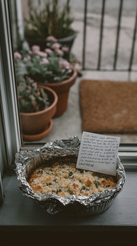 Homemade dish placed by a window with flowers outside Free Premium Stock Image - stock photo