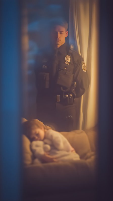 Guard stands watch while child sleeps on couch at night Free Premium Stock Image - stock photo