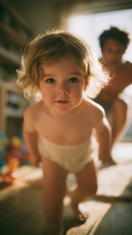 Child walks on the floor while another child is behind Free Premium Stock Image - stock photo