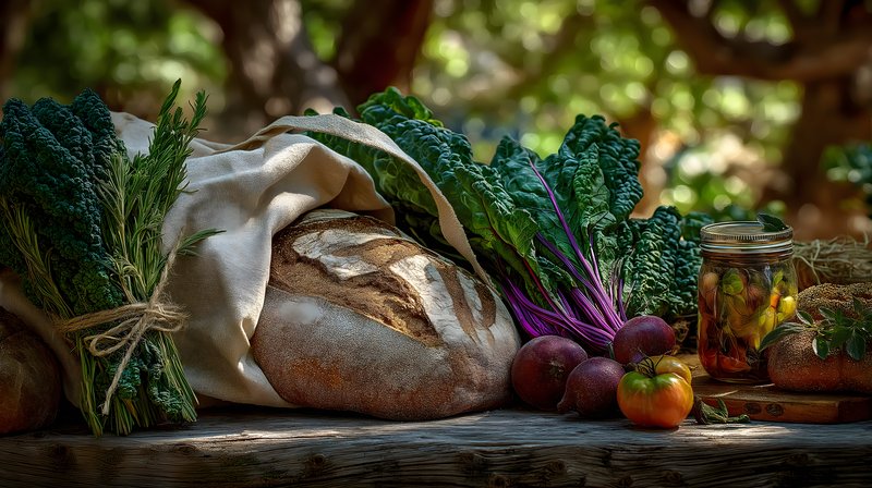 Fresh bread and vegetables at a rural market in autumn Free Premium Stock Photo - stock photo