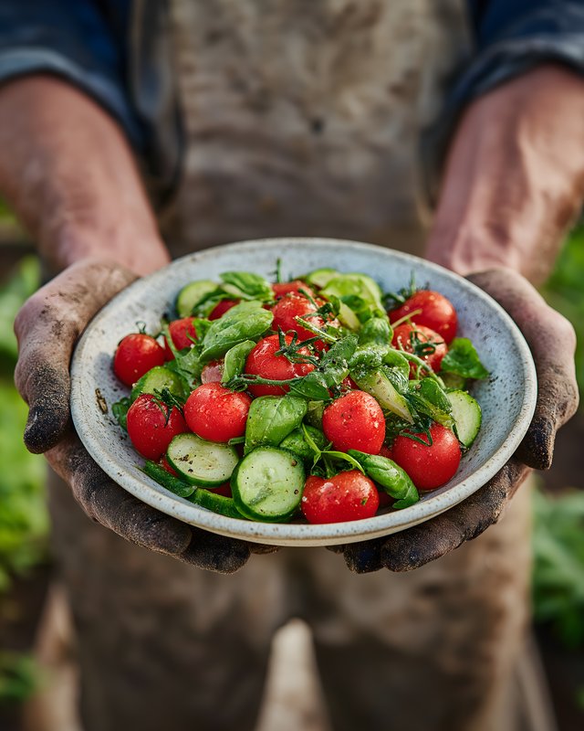Fresh vegetables presented by a gardener in an outdoor setting Free Premium Stock Image - stock photo