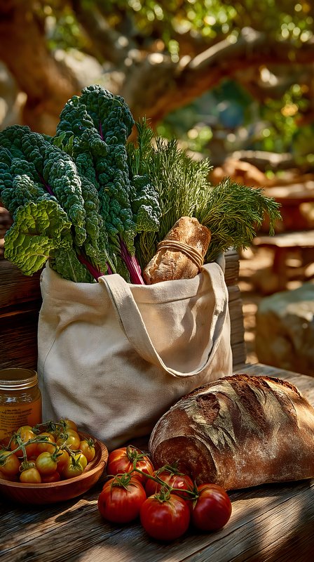 Fresh vegetables and bread gathered from a farm visit Free Premium Stock Image - stock photo
