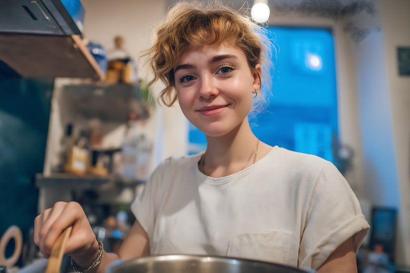 Cooking in a home kitchen during evening time Free Premium Stock Photo - stock photo
