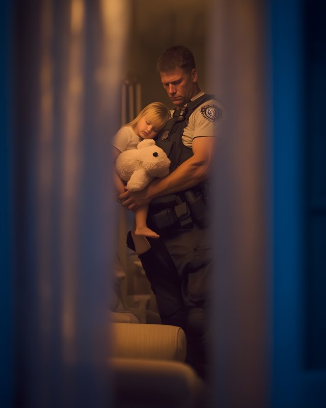 A man carries a child with a stuffed animal in his arms Free Premium Stock Photo - stock photo