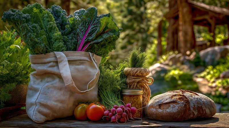 Fresh harvest in a garden with various vegetables and bread Free Premium Stock Photo - stock photo