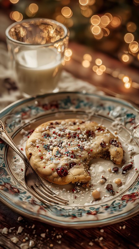 Cookie on a plate with bite taken near glass of milk Free Premium Stock Photo - stock photo