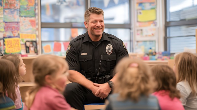 Officer visits classroom to engage with young students Free Premium Stock Photo - stock photo
