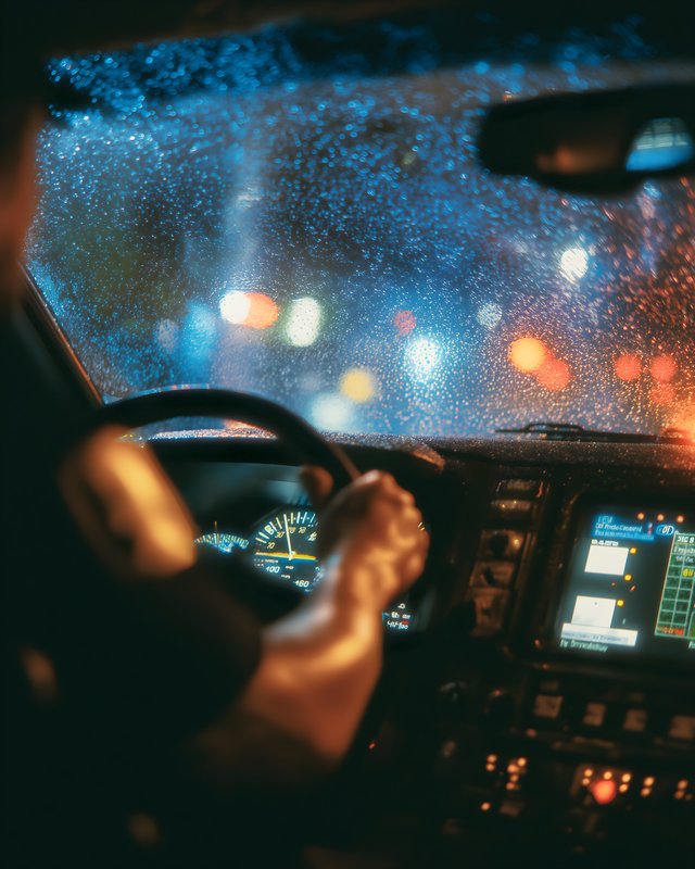 Driving through rain at night in a city Free Premium Stock Image - stock photo