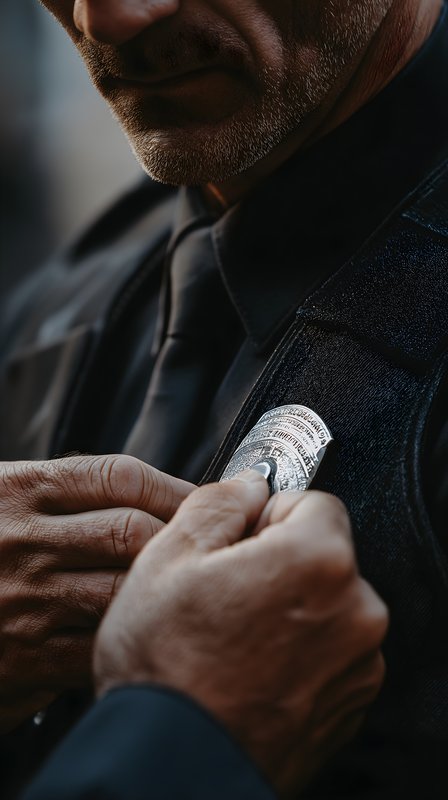 Officer shows badge during a routine check in the city Free Premium Stock Photo - stock photo