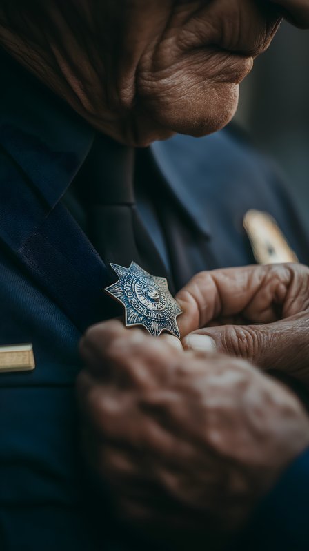 A police officer adjusts their badge during a ceremony Free Premium Stock Image - stock photo