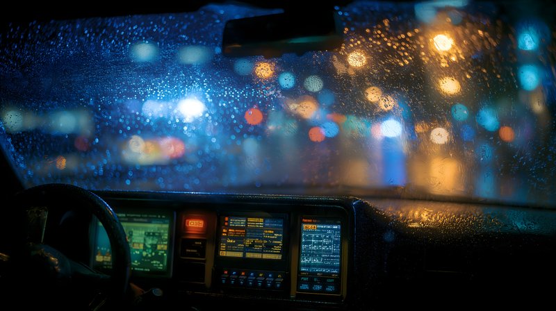View from inside a car during rain at night Free Premium Stock Photo - stock photo