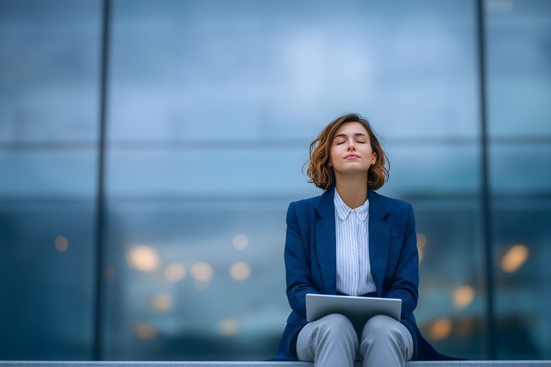 Woman sitting outside with a laptop on a clear day Free Premium Stock Image - stock photo