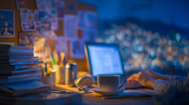 Working late at night with coffee and laptop on the desk Free Premium Stock Photo - stock photo