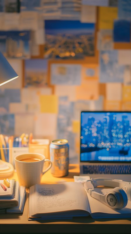 Working late at a desk with laptop and notes in room Free Premium Stock Photo - stock photo