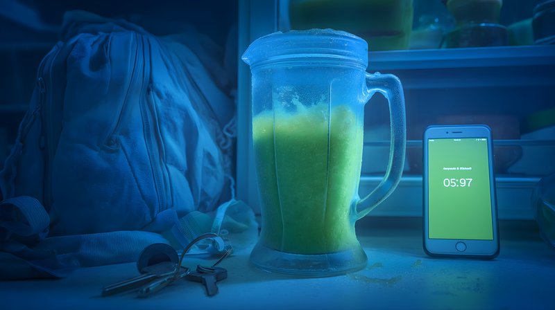 Blender with smoothie and phone timer in kitchen Free Premium Stock Photo - stock photo