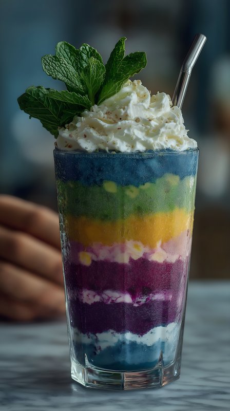 Colorful layered drink with mint on a table Free Premium Stock Image - stock photo