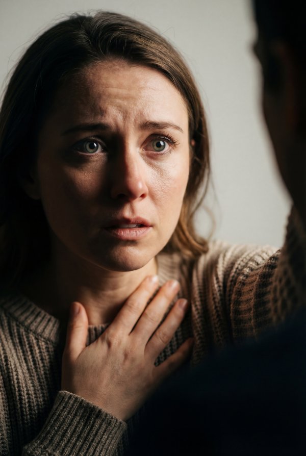 Woman expresses concern in a close conversation with a man - stock photo