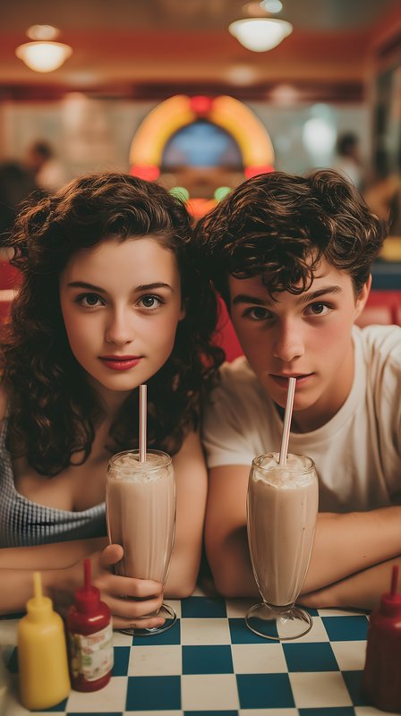 Teens share milkshakes at diner in the evening Free Premium Stock Image - stock photo
