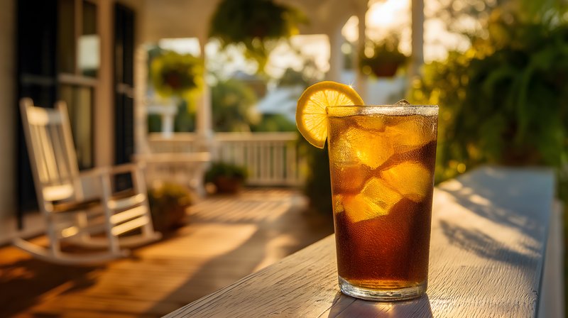 Refreshing drink on a porch during sunset Free Premium Stock Photo - stock photo