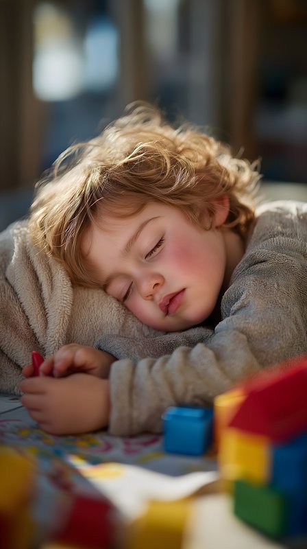 Child sleeps on a soft blanket while holding toys Free Premium Stock Image - stock photo