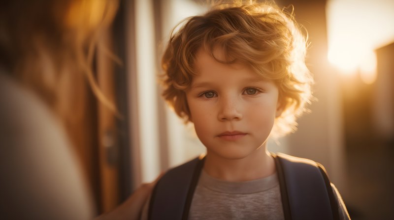 Child stands outside with a backpack during sunset Free Premium Stock Photo - stock photo