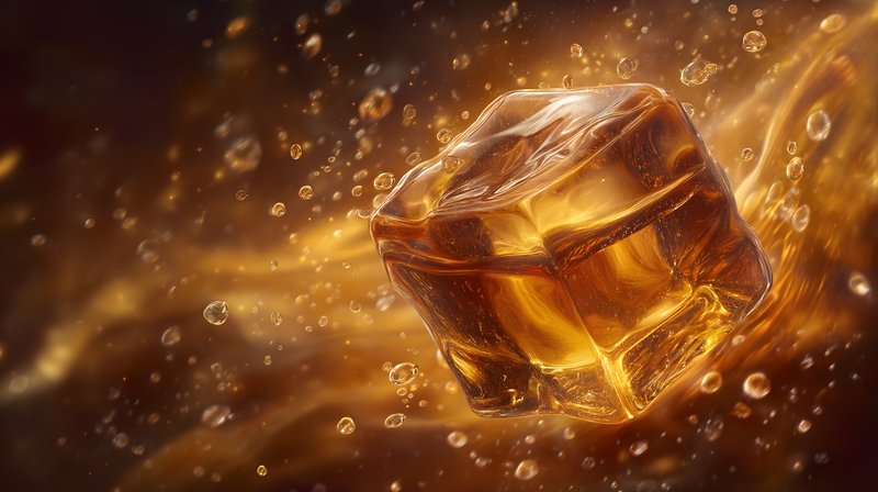 Ice cube floating in liquid at bar setting in evening hours Free Premium Stock Photo - stock photo