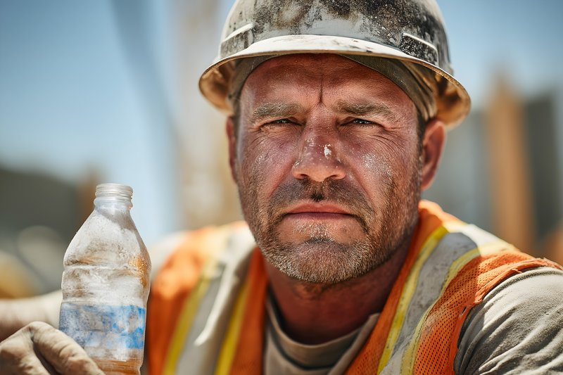 Construction worker takes a break on a job site in sunlight Free Premium Stock Image - stock photo