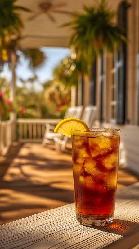 Iced tea served on a porch with plants in the background Free Premium Stock Image - stock photo