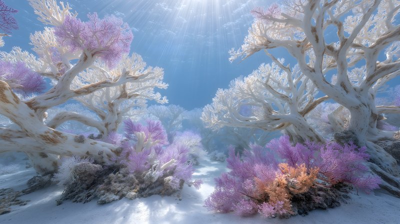 Underwater scene showing coral and sea plants in sunlight Free Premium Stock Photo - stock photo