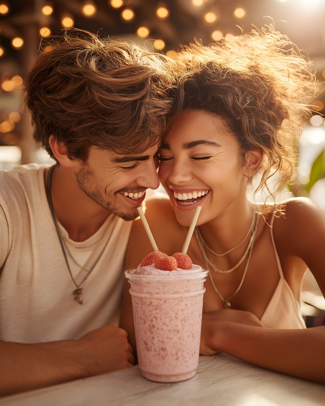 Young couple shares a drink in a cozy cafe setting Free Premium Stock Photo - stock photo