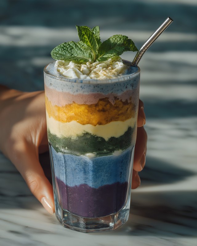 Colorful layered drink with mint on a sunny table Free Premium Stock Photo - stock photo