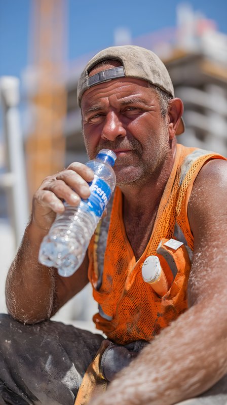 Worker drinks water during construction break at building site Free Premium Stock Photo - stock photo