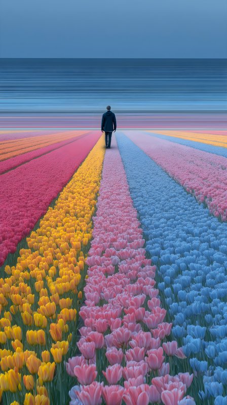 Walking through a field of colorful tulips in spring Free Premium Stock Image - stock photo