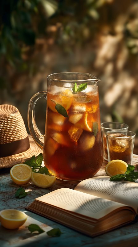 Refreshing drink is served in a glass pitcher with lemon and mint Free Premium Stock Image - stock photo
