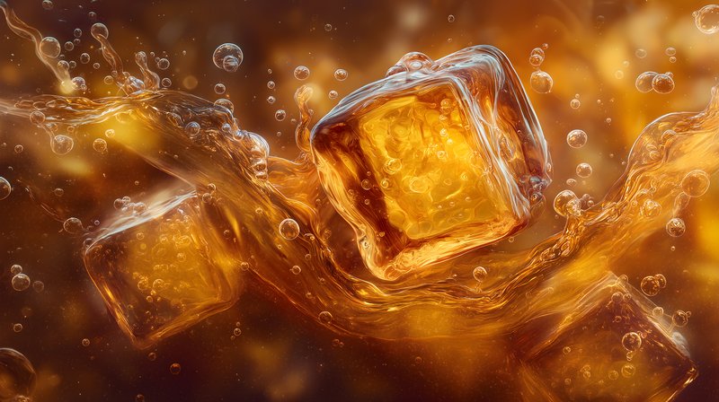 Cold drink with ice cubes and bubbles in amber liquid Free Premium Stock Photo - stock photo