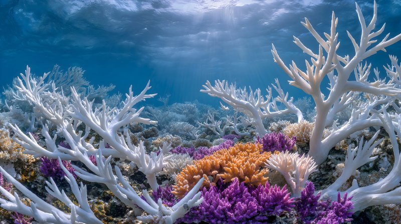 Coral reef scene showing colorful coral around white structures Free Premium Stock Image - stock photo