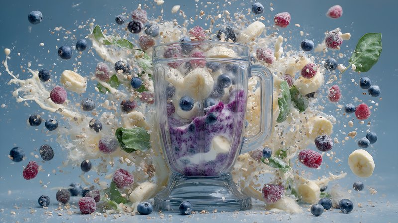 Blending fruits and vegetables in a clear glass container Free Premium Stock Photo - stock photo