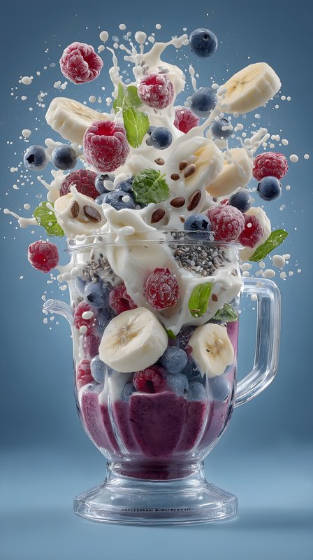 Fruit and yogurt mix in blender creates splash effect Free Premium Stock Photo - stock photo