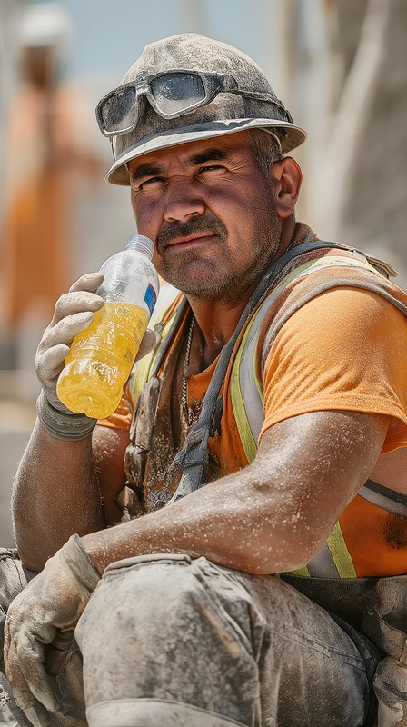 Worker takes a break in construction site while drinking Free Premium Stock Photo - stock photo